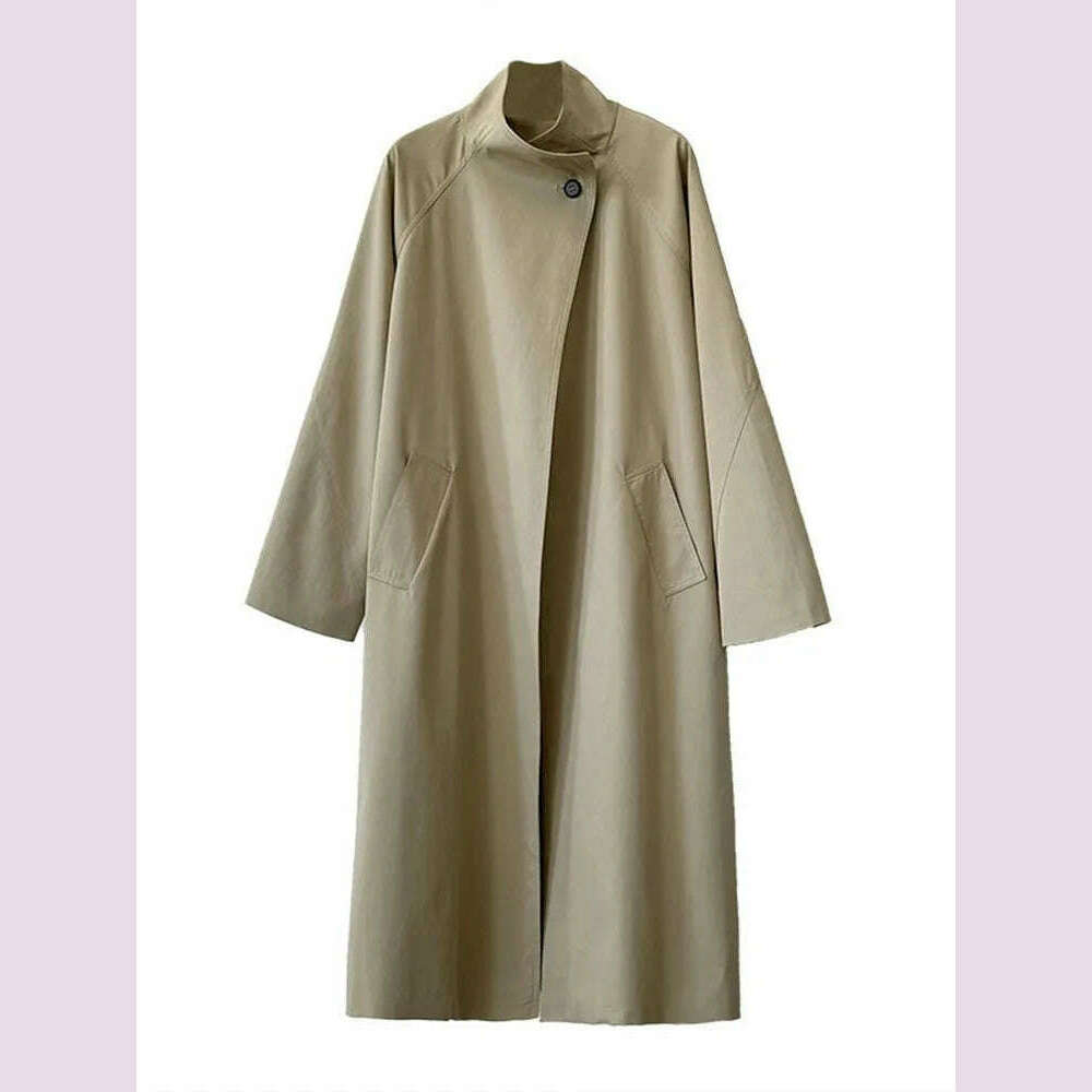 DEAT Fashion Women Trench Coat Big Lapel Loose Long Sleeves Single Button Gray Sashes Loose Windbreaker Autumn 2025 New 7AB5197