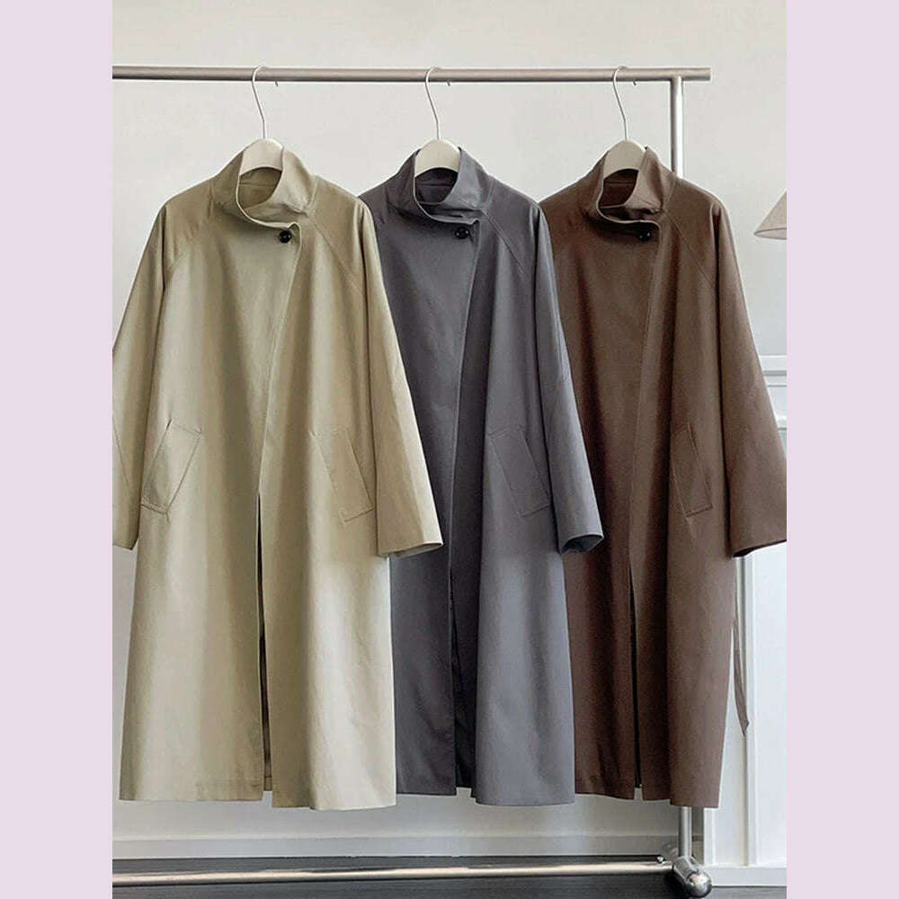 DEAT Fashion Women Trench Coat Big Lapel Loose Long Sleeves Single Button Gray Sashes Loose Windbreaker Autumn 2025 New 7AB5197