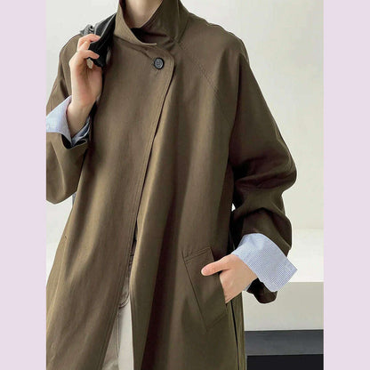 DEAT Fashion Women Trench Coat Big Lapel Loose Long Sleeves Single Button Gray Sashes Loose Windbreaker Autumn 2025 New 7AB5197