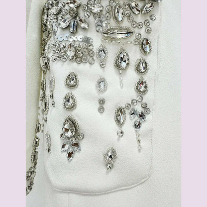 DEAT Women's Fashion Evening Dress Notched Collar Single Breasted Diamond Setting Waist Elegant Party Dresses Summer 2024 New