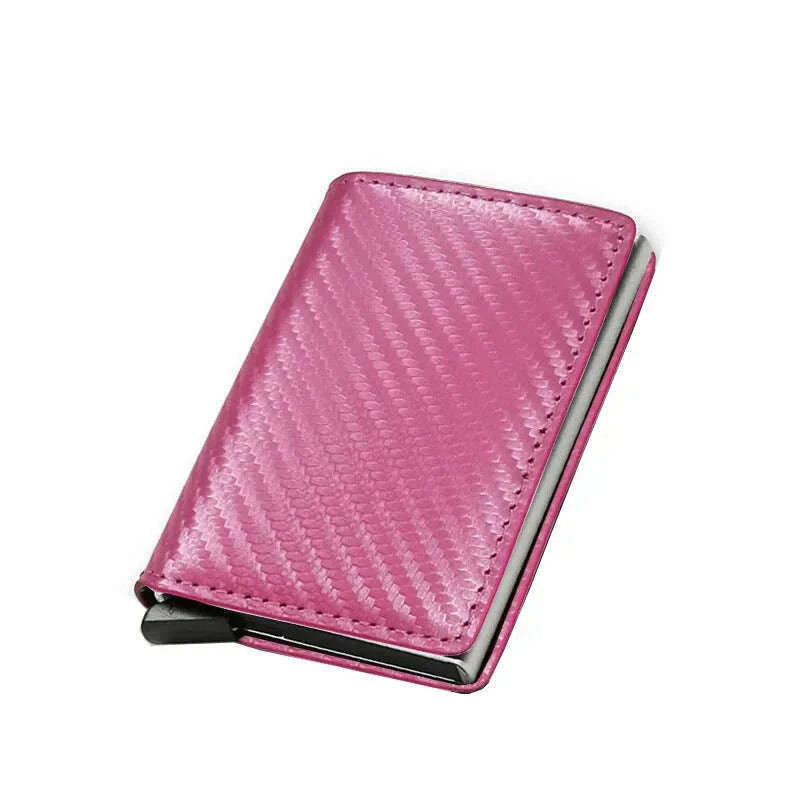 DIENQI Carbon Rfid Wallet Male Money Card Holder Pocket Mini Slim Wallet Women Men Smart Purses Automatic Pop Up Valet Walet
