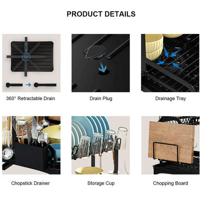 Dish Bowl Drainer Storage Rack Double-layer Kitchen Sink Dish Drainer Drying Rack Organizer HomeCounter Tableware Organizer