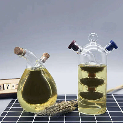 Double Layer Sauce Oil Bottle 2 In 1 Vinegar Glass Bottle Condiment Seasoning Sealed Kitchen Storage Bottles Jars