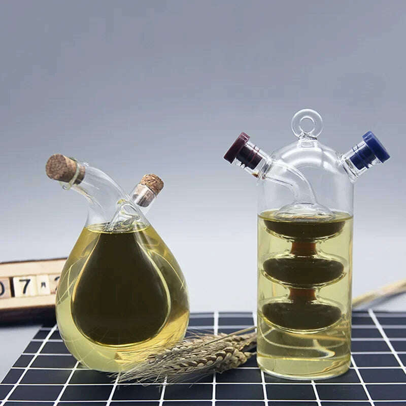 Double Layer Sauce Oil Bottle 2 In 1 Vinegar Glass Bottle Condiment Seasoning Sealed Kitchen Storage Bottles Jars