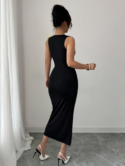 Women's Elegant Black Bodycon dress - Formal Party & Everyday Outfits, Machine Washable Chic Evening Gown for Women, Chic Dress, Seasonal Fashion, Sophisticated Style, Smooth Fabric