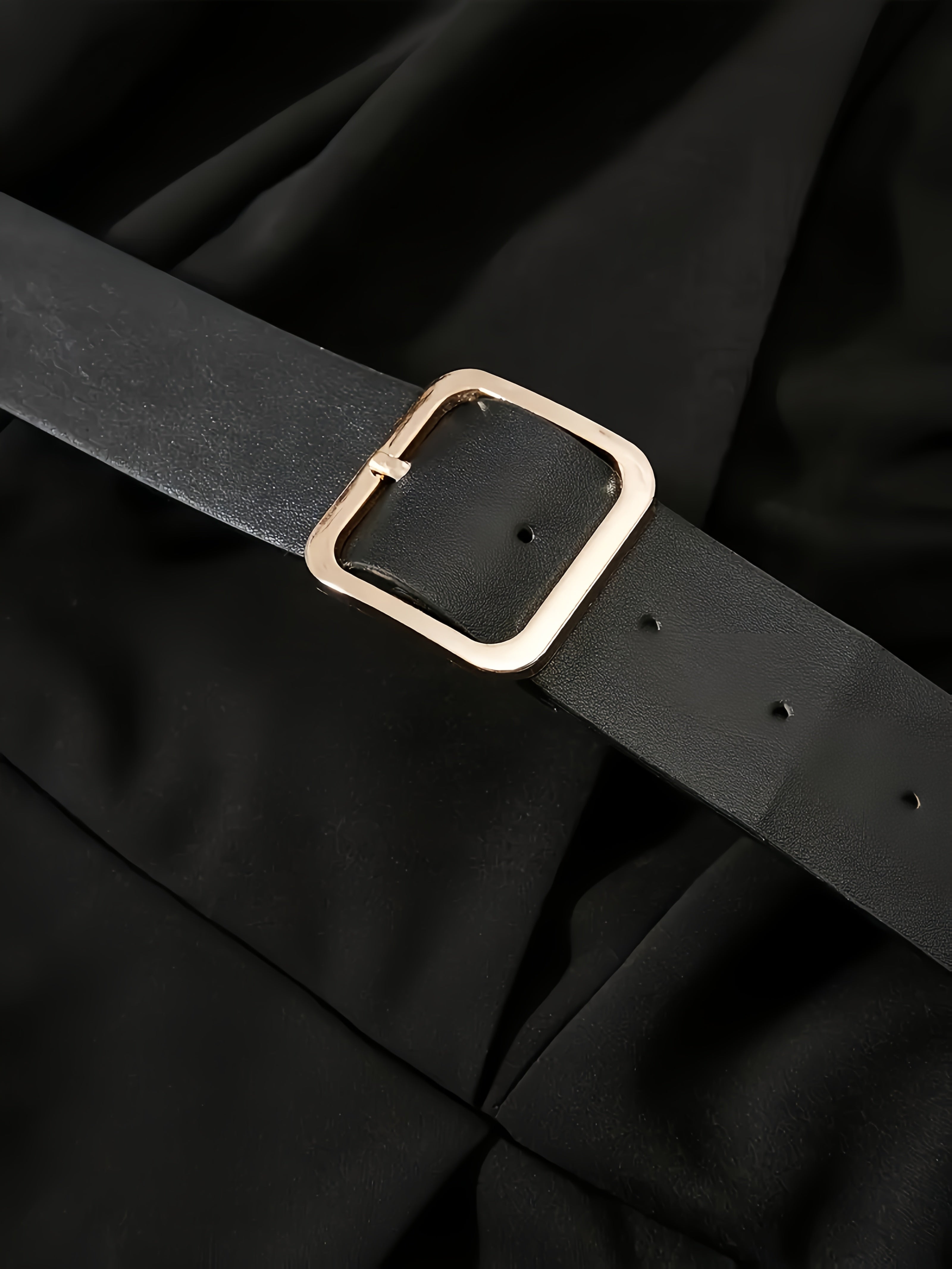 [Elegant Black Dress] Elegant Black Long Sleeve Dress With Pockets & Belted Waist - V-Neck, Knee-Length, Perfect For Casual Or Business Wear, Tailored Fit, All-Season Versatility, Business Casual Dress | Vneck Dress | Polyest