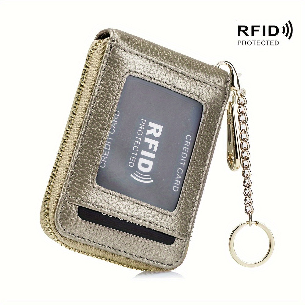 RFID Credit Card Holder, Casual Multi-compartment Wallet, Simple Zip Around Card Case