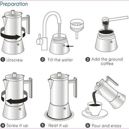 Easyworkz Diego Stovetop Espresso Maker Stainless Steel Italian Coffee Machine Maker 4Cup 6.8 oz Induction Moka Pot