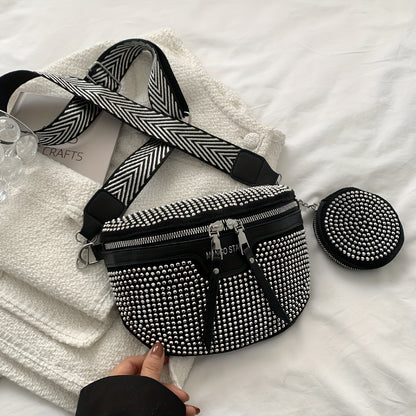 Rhinestone Waist Bag With Coin Purse, Fashion Crossbody Bag, Women's Glitter Chest Bag for Carnaval Music Festival