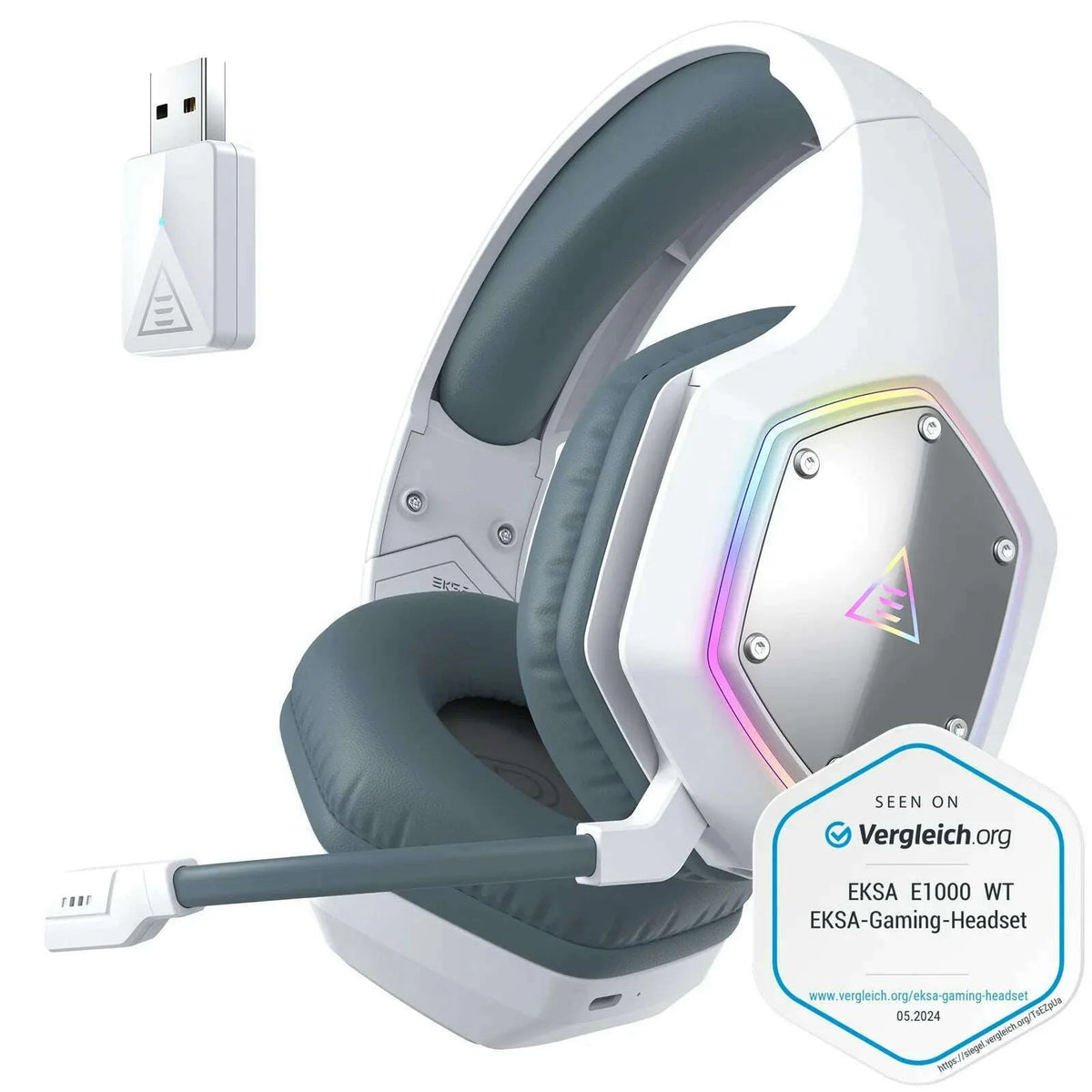 EKSA E1000 WT 2.4G Low Latency Wireless+Wired Gaming Headphones for PC/PS4/PS5/Xbox, 7.1 Surround Headset Gamer with Microphone