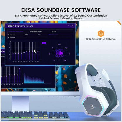 EKSA E1000 WT 2.4G Low Latency Wireless+Wired Gaming Headphones for PC/PS4/PS5/Xbox, 7.1 Surround Headset Gamer with Microphone