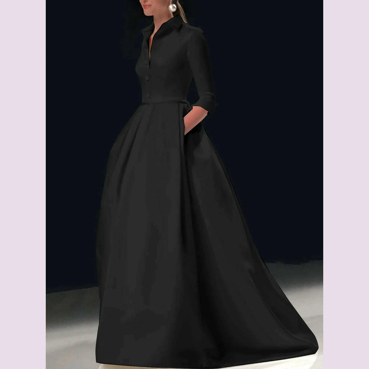 Elegant A Line Maxi Wedding Dress Women Solid Party Evening Bridesmaid Long Dress Pockets Turndown Collar Women Vestidos