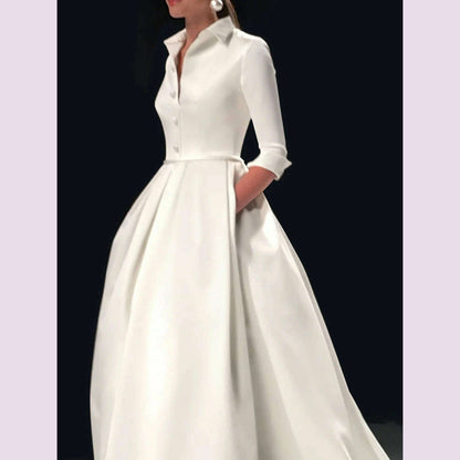 Elegant Dresses for Women Fashion A-Line Lapel Collar Long Sleeve Single Row Party Evening Dress Club Ladies Maxi Dress 2025
