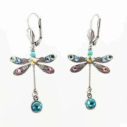 Elegant Personalized Carved Dragonfly Earrings Seven colored gems Hook Drop Earrings Wedding Engagement Earrings for women
