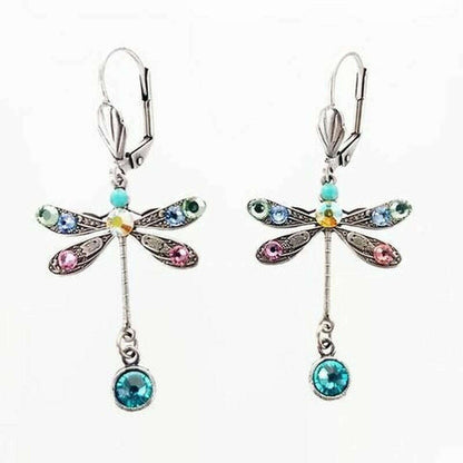 Elegant Personalized Carved Dragonfly Earrings Seven colored gems Hook Drop Earrings Wedding Engagement Earrings for women
