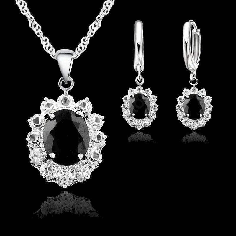 Elegant Princess Wedding Engagement Necklace Earrings  Jewelry Sets 925 Sterling Silver Color Cubic Zirconia Crystal Gifts