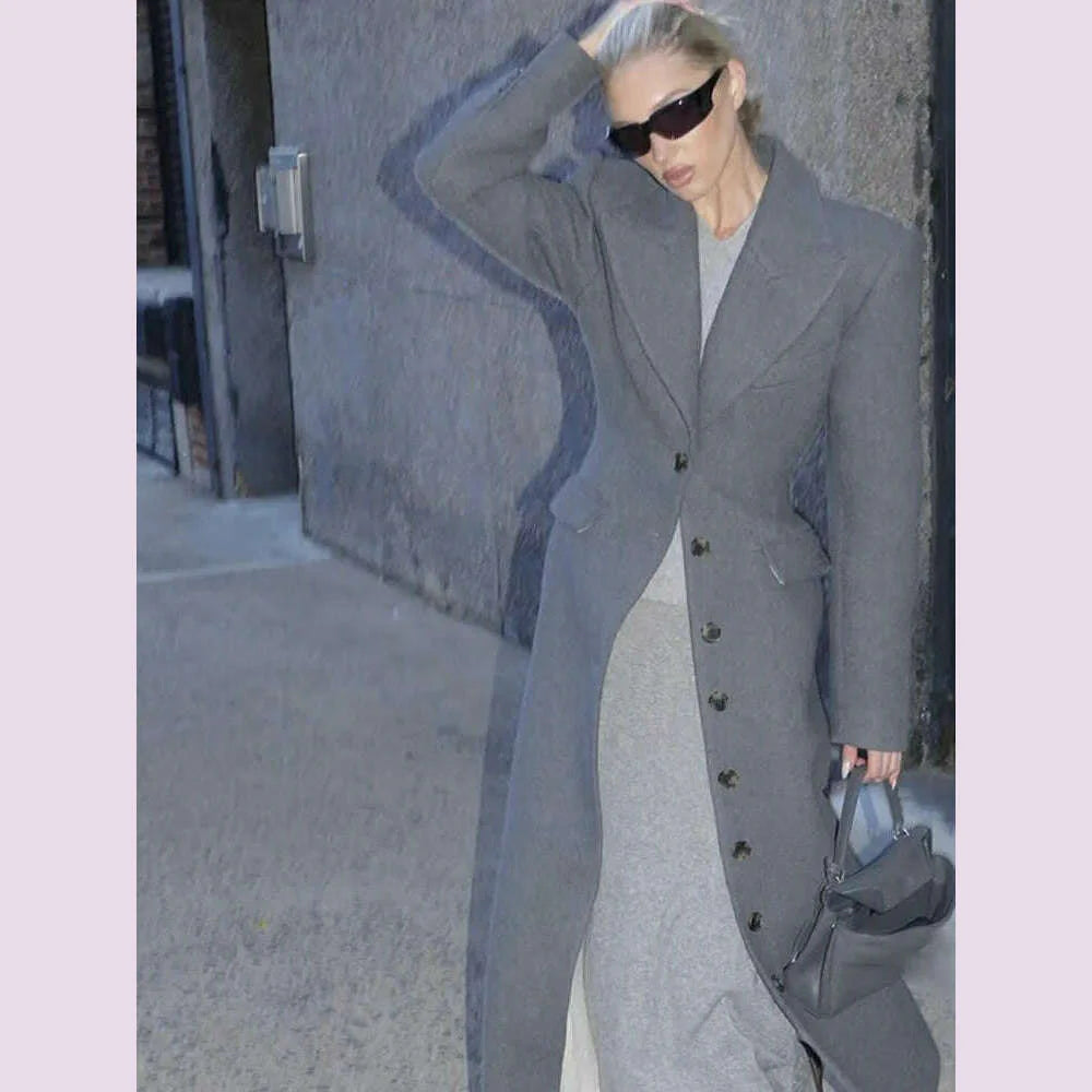 Elegant Waist Up Single Breasted Wool Blends Overcoat Women Fashion Lapel Slim Fits Long Coats Winter New Commute Lady Outwear