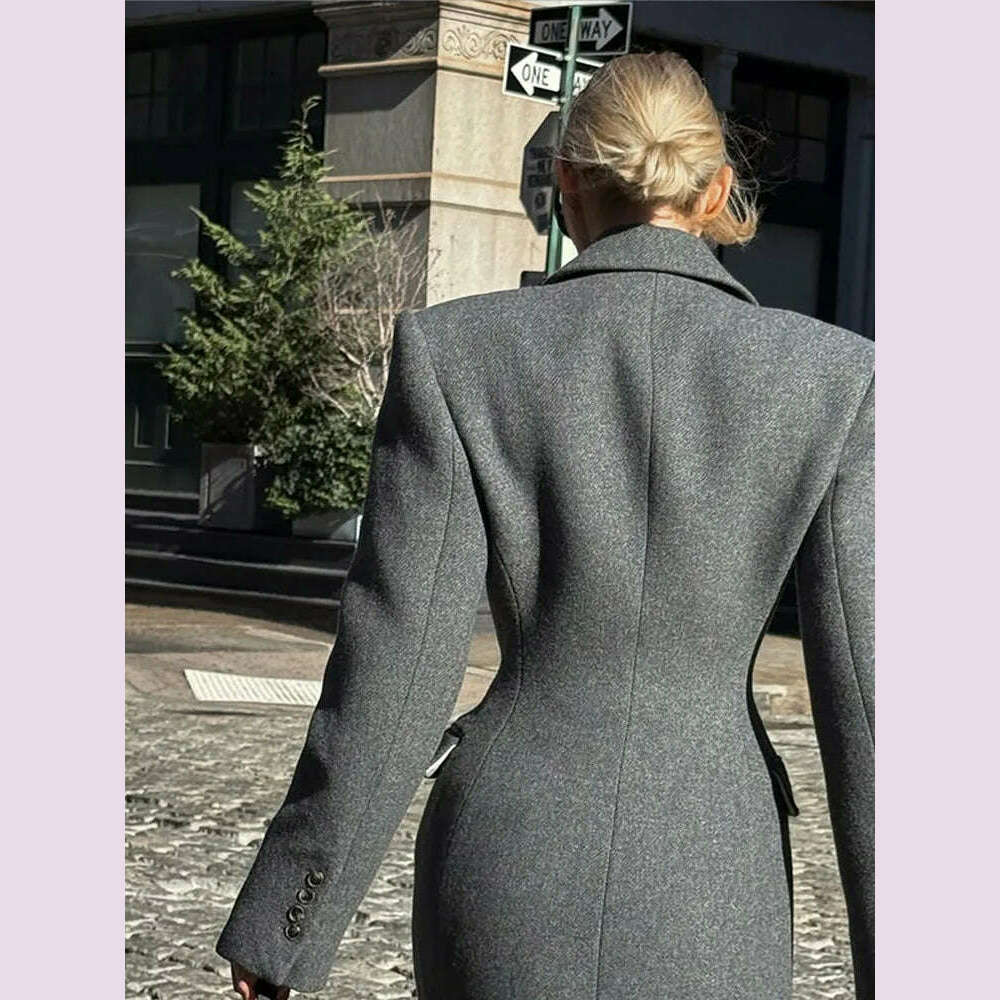 Elegant Waist Up Single Breasted Wool Blends Overcoat Women Fashion Lapel Slim Fits Long Coats Winter New Commute Lady Outwear