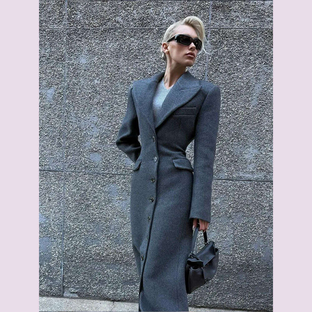 Elegant Waist Up Single Breasted Wool Blends Overcoat Women Fashion Lapel Slim Fits Long Coats Winter New Commute Lady Outwear
