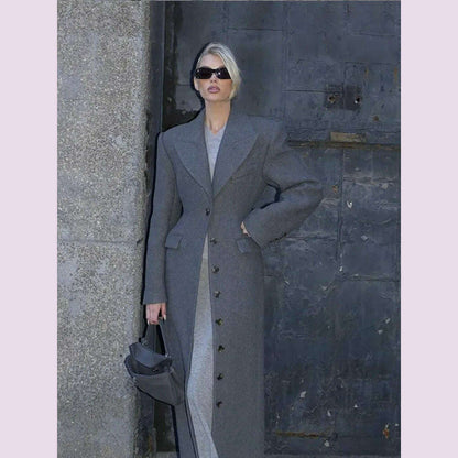 Elegant Waist Up Single Breasted Wool Blends Overcoat Women Fashion Lapel Slim Fits Long Coats Winter New Commute Lady Outwear