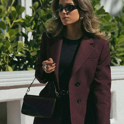 Elegant Wine Red Waist Up Wool Blend Long Jacket Women Chic Lapel Collar Single Breast Overcoat 2025 Autumn Lady High Streetwear