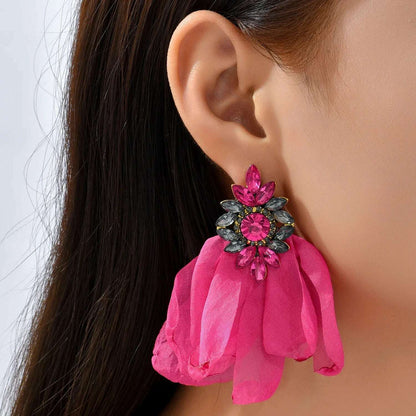 Ethnic Beach Jewelry Bohemia Fabric Handmade Flower Earrings For Women Rhinestone Geometry Dangle Earring Bijoux Accessories