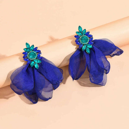 Ethnic Beach Jewelry Bohemia Fabric Handmade Flower Earrings For Women Rhinestone Geometry Dangle Earring Bijoux Accessories