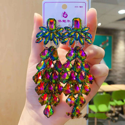 European and American exaggerated colorful crystal earrings