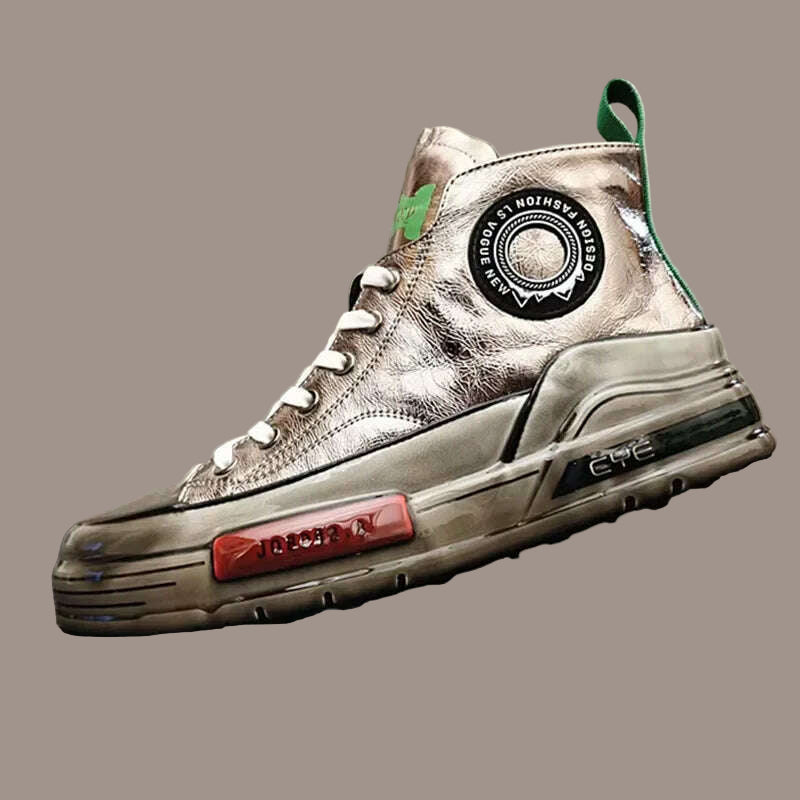 European Cowhide High Top Shoes Trend Korean Thick Sole Men's Shoes Versatile Casual Shoes Autumn and Winter Fashion New Style