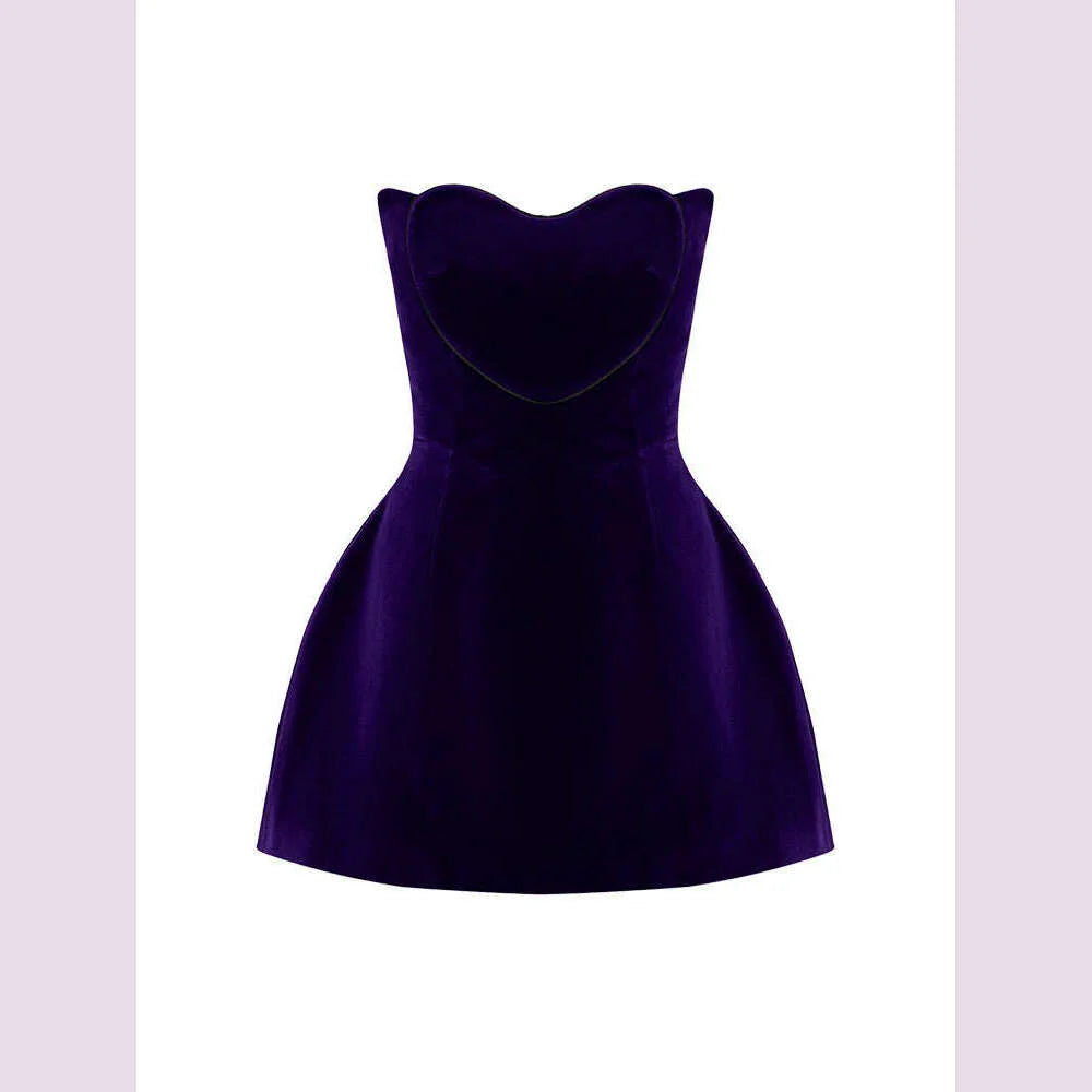 Evening Party Dresses For Women 2024 Sexy Celebrity Strapless Purple Velvet Gowns Dress Elegant Mini Club