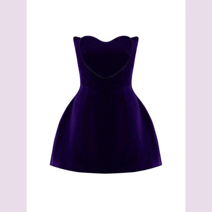 Evening Party Dresses For Women 2024 Sexy Celebrity Strapless Purple Velvet Gowns Dress Mini Club