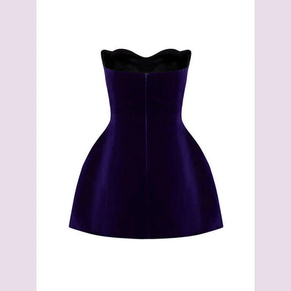 Evening Party Dresses For Women 2024 Sexy Celebrity Strapless Purple Velvet Gowns Dress Mini Club