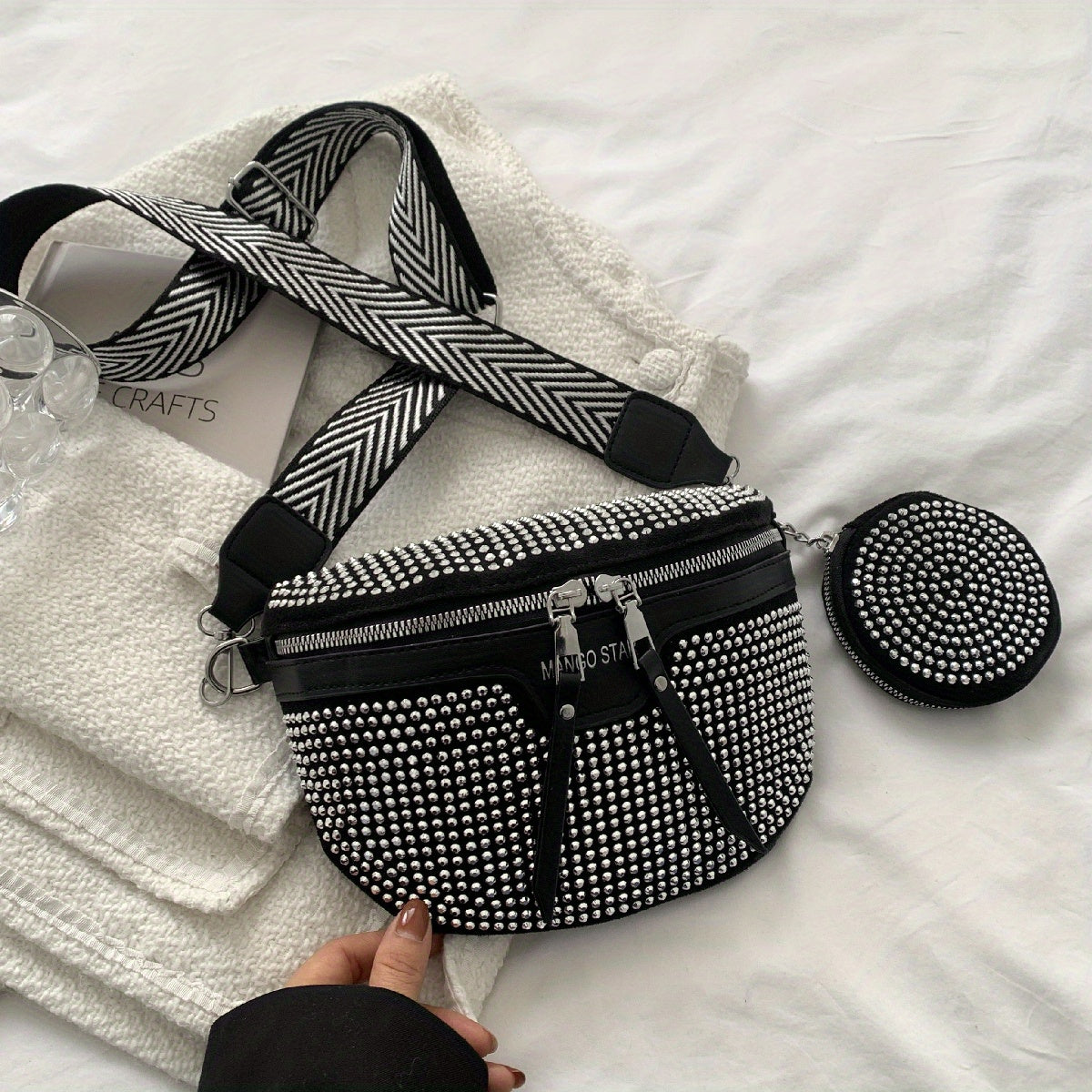 Rhinestone Waist Bag With Coin Purse, Fashion Crossbody Bag, Women's Glitter Chest Bag for Carnaval Music Festival