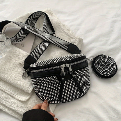 Rhinestone Waist Bag With Coin Purse, Fashion Crossbody Bag, Women's Glitter Chest Bag for Carnaval Music Festival