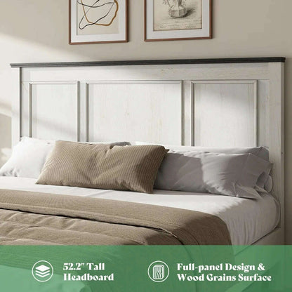 Farmhouse King Size Bed Frame with Tall -Panel Headboard & Footboard, Wood Platform Bed Frame with 3 Large Storag Drawers