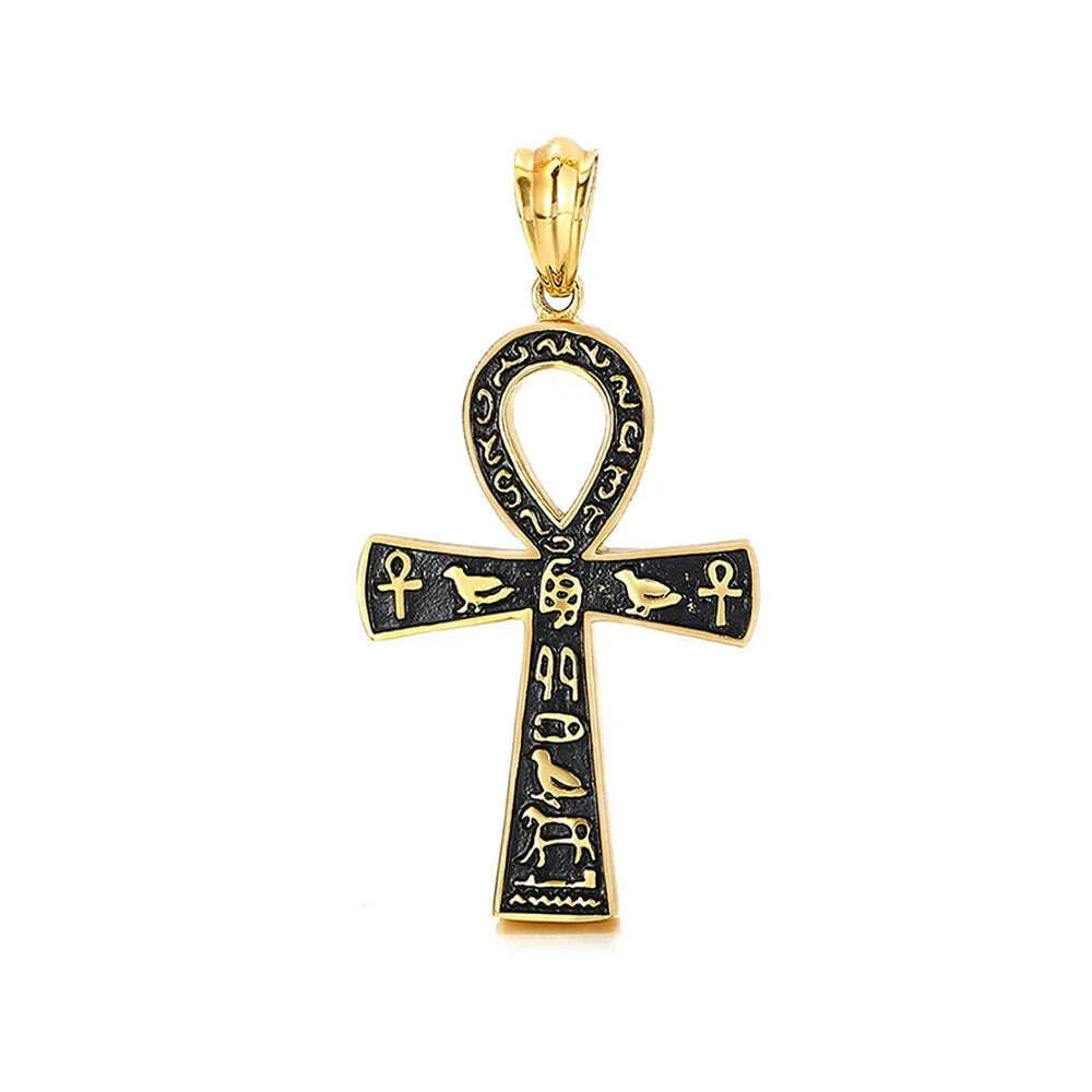 Fashion Ancient Egyptian Ankh Cross Necklace For Men Stainless Steel Gold Color/ Silver Color Biker Pendant Amulet Jewelry
