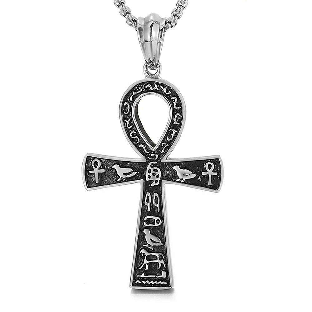 Fashion Ancient Egyptian Ankh Cross Necklace For Men Stainless Steel Gold Color/ Silver Color Biker Pendant Amulet Jewelry