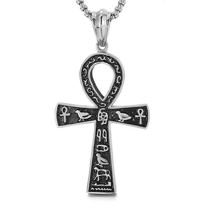 Fashion Ancient Egyptian Ankh Cross Necklace For Men Stainless Steel Gold Color/ Silver Color Biker Pendant Amulet Jewelry
