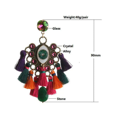 Fashion Big Earrings Metal Dangle Bohemian Eye Tassel Earrings Crystal Large Retro Long Brinco Ear Oorbellen Jewelry Wholesale