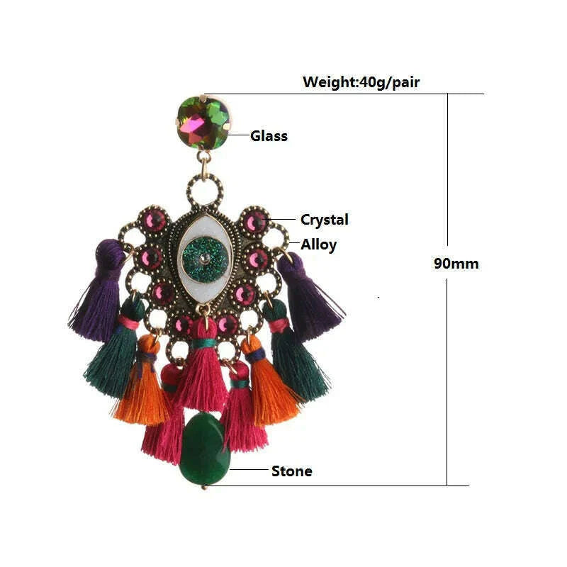 Fashion Big Earrings Metal Dangle Bohemian Eye Tassel Earrings Crystal Large Retro Long Brinco Ear Oorbellen Jewelry Wholesale