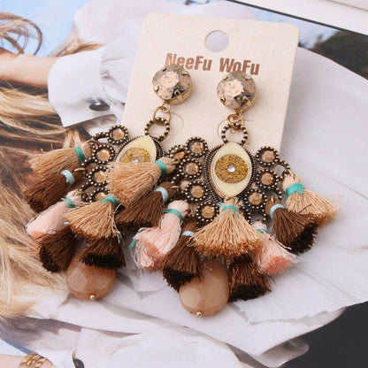 Fashion Big Earrings Metal Dangle Bohemian Eye Tassel Earrings Crystal Large Retro Long Brinco Ear Oorbellen Jewelry Wholesale