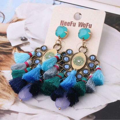 Fashion Big Earrings Metal Dangle Bohemian Eye Tassel Earrings Crystal Large Retro Long Brinco Ear Oorbellen Jewelry Wholesale