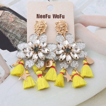 Fashion Big Earrings Metal Dangle Bohemian Eye Tassel Earrings Crystal Large Retro Long Brinco Ear Oorbellen Jewelry Wholesale