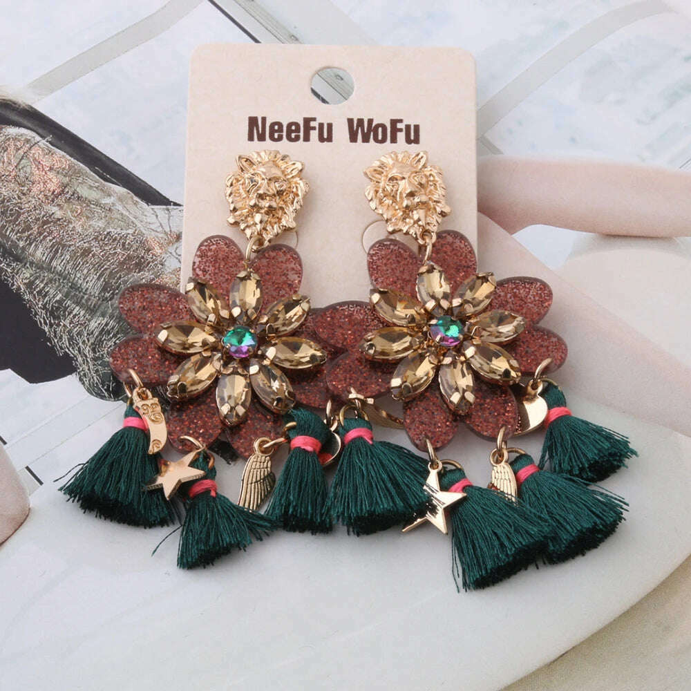 Fashion Big Earrings Metal Dangle Bohemian Eye Tassel Earrings Crystal Large Retro Long Brinco Ear Oorbellen Jewelry Wholesale