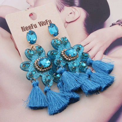 Fashion Big Earrings Metal Dangle Bohemian Eye Tassel Earrings Crystal Large Retro Long Brinco Ear Oorbellen Jewelry Wholesale