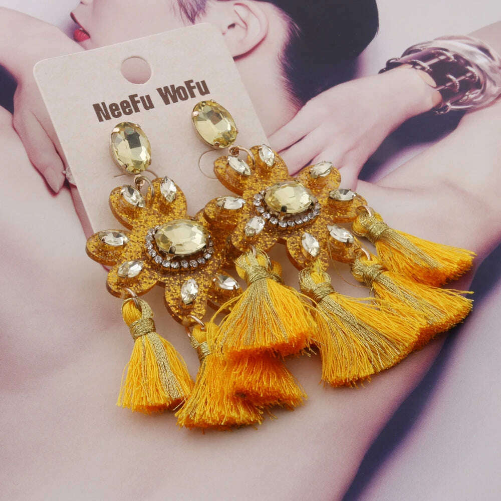 Fashion Big Earrings Metal Dangle Bohemian Eye Tassel Earrings Crystal Large Retro Long Brinco Ear Oorbellen Jewelry Wholesale