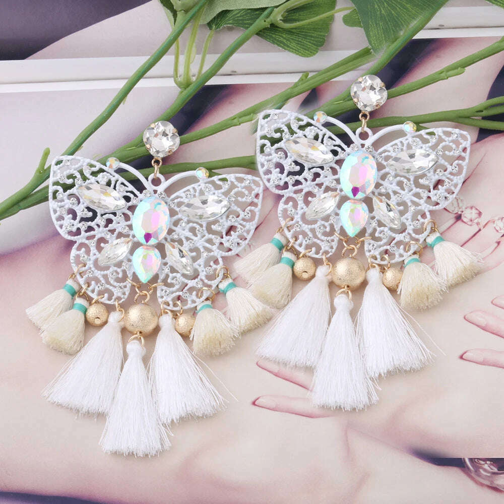 Fashion Big Earrings Metal Dangle Bohemian Eye Tassel Earrings Crystal Large Retro Long Brinco Ear Oorbellen Jewelry Wholesale