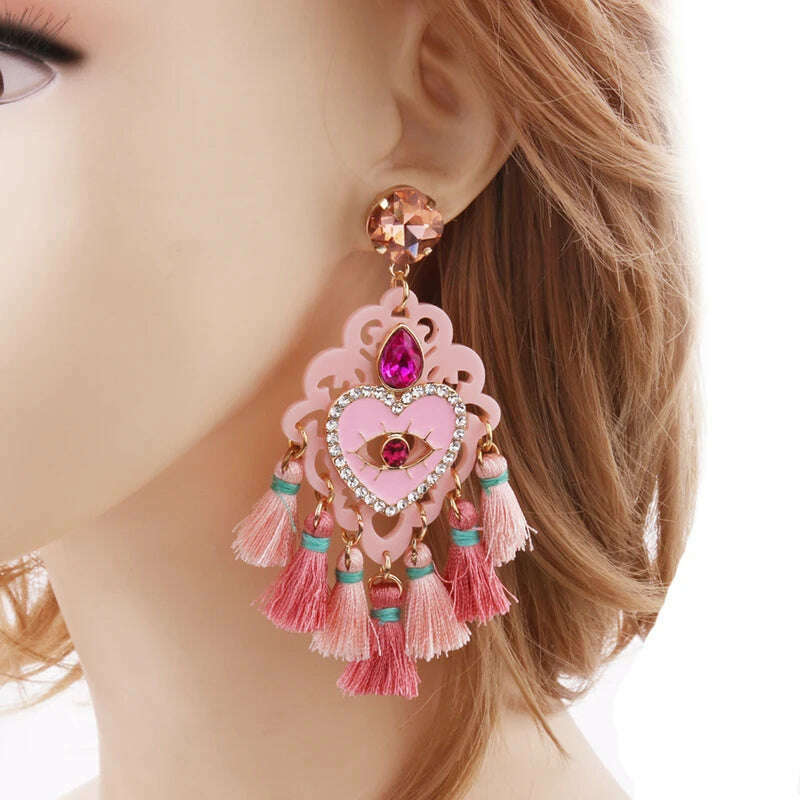 Fashion Big Earrings Metal Dangle Bohemian Eye Tassel Earrings Crystal Large Retro Long Brinco Ear Oorbellen Jewelry Wholesale