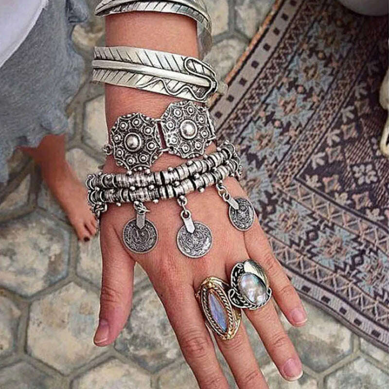 Fashion Ethnic Couple Bracelets For Women Bohemian Chain Link Coin Charm Vintage Beach Adjustable Dual Purpose Boho Bracelets