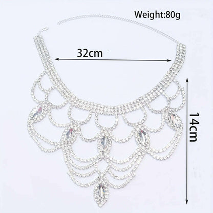 Fashion Shiny Rhinestone Necklace Jewelry Women's Exquisite Luxury Bridal Wedding Party Jewelry Necklace Wearing Accessories